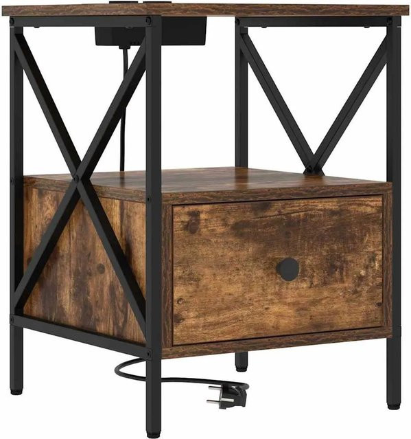 vidaXL Nachttisch Modern in Räuchereiche und Schwarz, B/T/H: 41,5 x 40,5 x 55 cm - Bild 1
