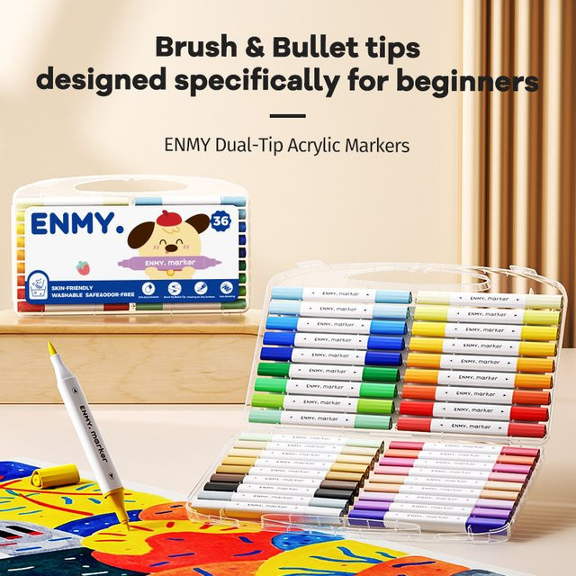 Enmy Acryl-Markierungsstifte Set mit Doppelkopf und Pinselspitze in Multicolour für Zeichnungen, Graffiti und Manga - Bild 1