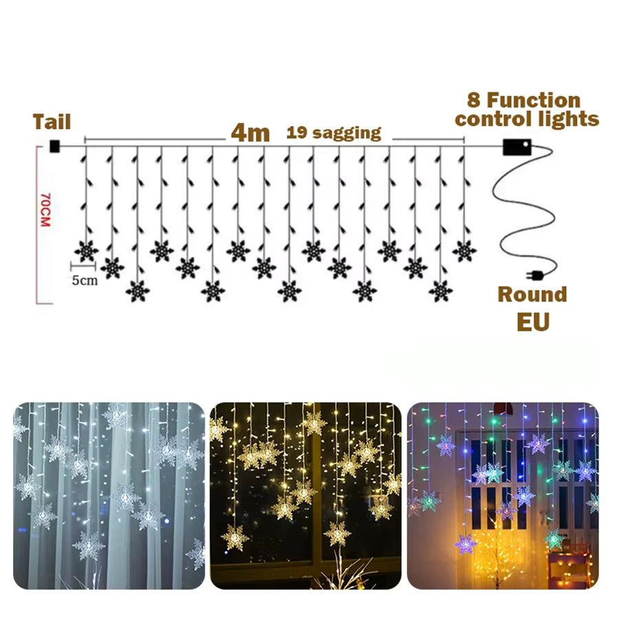 4M Schneeflocken LED Lichterkette mit Blinkfunktion, wasserdichter Fee-Vorhang für Weihnachts-, Party- und Hochzeitsdekoration, 4 m - Bild 3