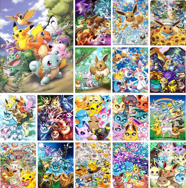 Potdemiel 5D DIY Diamant-Malerei-Set Pokemon Pikachu Japanischer Anime Mosaik-Strasssteine in Multicolour B: 30,0 cm, H: 20,0 cm, T: 20,0 cm - Bild 1