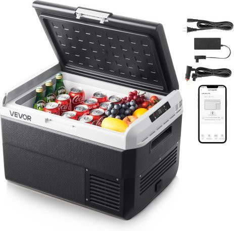 VEVOR Kompressor-Kühlbox 40L für Auto und Camping, Tragbarer Elektro-Kühlschrank mit einstellbarer Temperatur von -20℃ bis 20℃, 12/24V DC und 100-240V AC, Grau - Bild 1