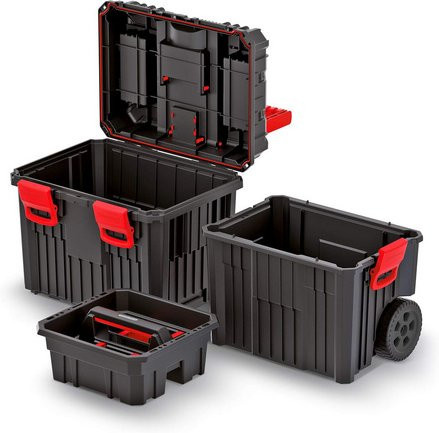 PROSPERPLAST Heavy Werkzeugkiste mit Rollen, 3-teilig, schwarz/rot, B: 45,0 cm, T: 36,0 cm, H: 64,0 cm - Bild 1