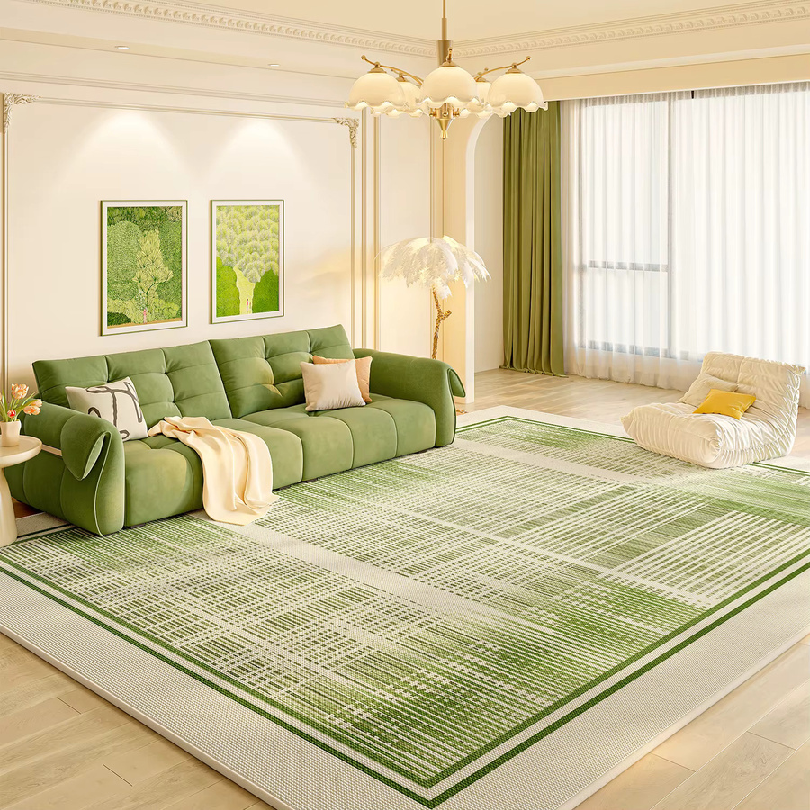 VIKAMA Minimalistischer Teppich in Grün für Wohnzimmer und Schlafzimmer aus Polyester - Bild 1