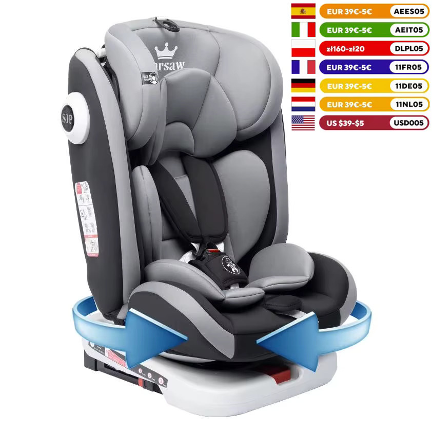 AP03 KL005 Kindersitz 360 Grad drehbar mit ISOFIX und 5-Punkt-Gurt, Grau, 9-36kg, 0-12 Jahre, ECE R44/04 - Bild 2