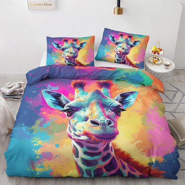 Flylo Bettwäsche-Set mit lustigem Giraffen-Motiv, 3-teilig, Mikrofaser, Bunt, B/H: 220 x 240 cm - Bild 1