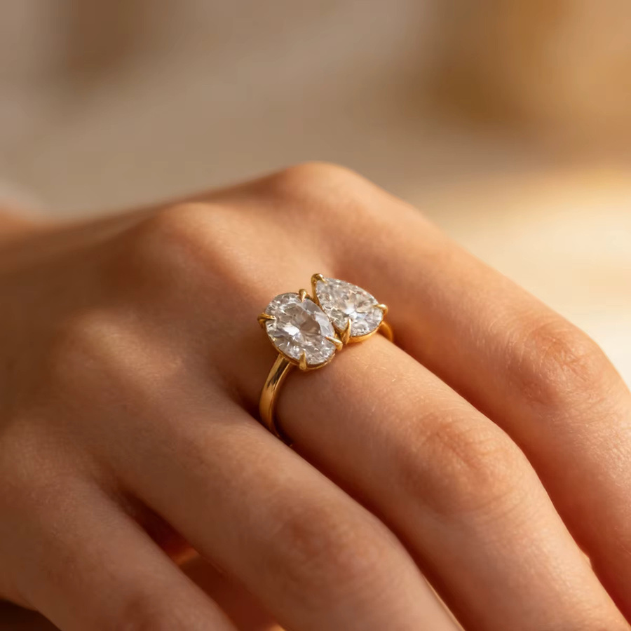 Anziw Verlobungs- und Hochzeitsring, 14 Karat Gold gefüllt, Zirkonia, Damen - Bild 3