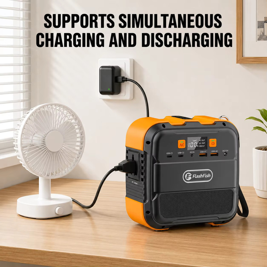 Tragbare Powerstation FlashFish A101 Solargenerator mit 120W Spitzenleistung, 98Wh Kapazität und Mehrfach-Ausgangsanschlüssen in Schwarz-Orange - Bild 5