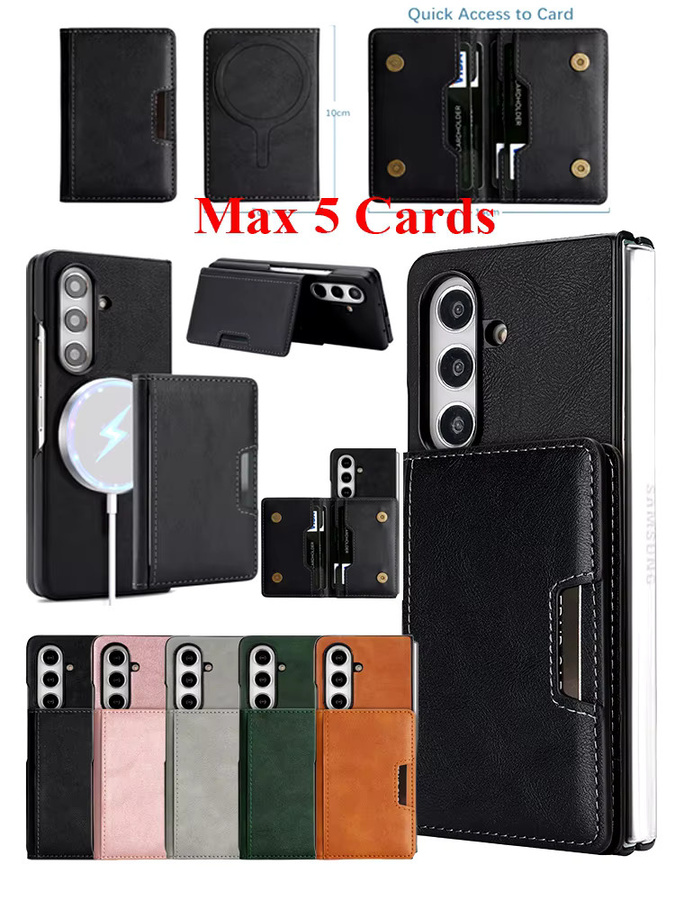 2-in-1 Ledertasche für Samsung Galaxy Z Fold 7 6 5 4 3 mit magnetischem Kartenhalter und Ständer in Braun - Bild 6