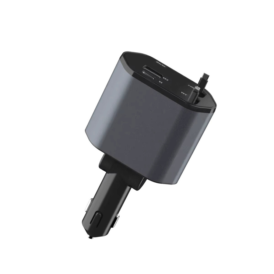 Gopala 4-in-1 PD30W Auto-Schnellladegerät mit einziehbarem USB-Typ-C-Kabel in Grau für iPhone, Samsung und Huawei - Bild 6