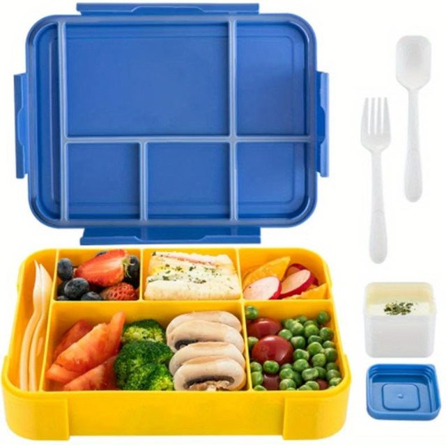 NATAWA Bento-Box Lunchbehälter mit 6 Fächern und Besteck in Blau, 1330 ml - Bild 1