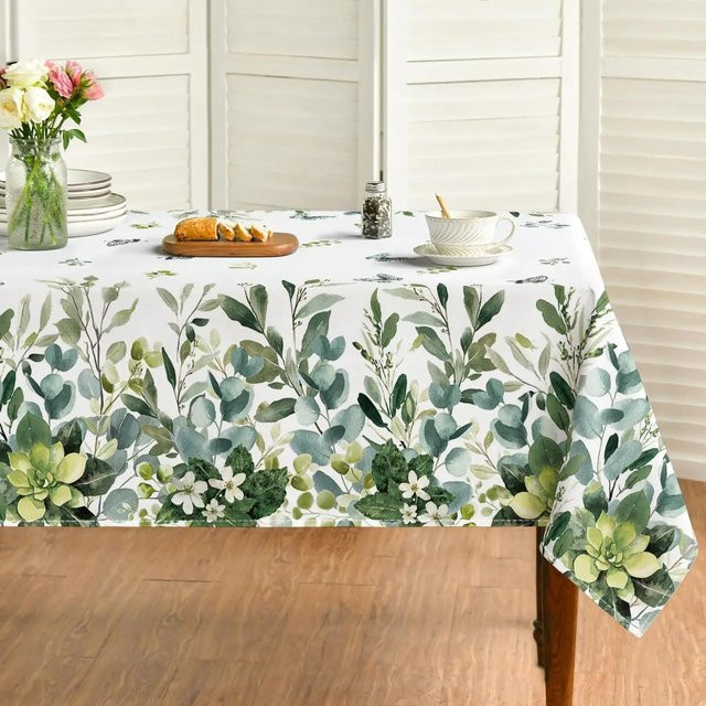 Rechteckige Horaldaily Tischdecke mit Eukalyptus-Blumenmuster in Grau und Weiß, B/B: 100 x 145 cm - Bild 1