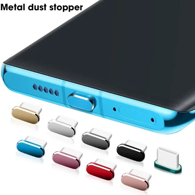Metall Staubschutzstecker für iPhone 16 Pro Max und iPhone 15 Pro Max sowie USB-C Typ C Ladeport Schutz Kappe in Silber - Bild 1