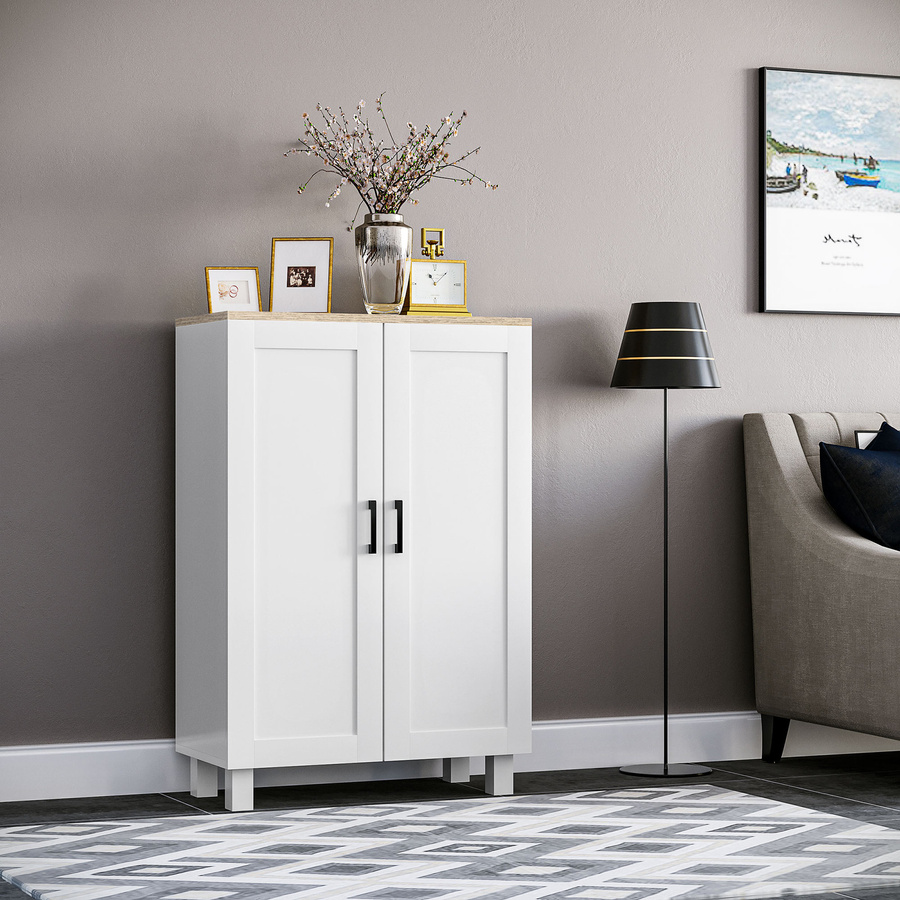 HOMCOM Skandinavischer Küchenschrank mit 2 Türen und höhenverstellbarem Regal in Weiß, B/T/H: 60 x 30 x 90 cm, von Aosom - Bild 2