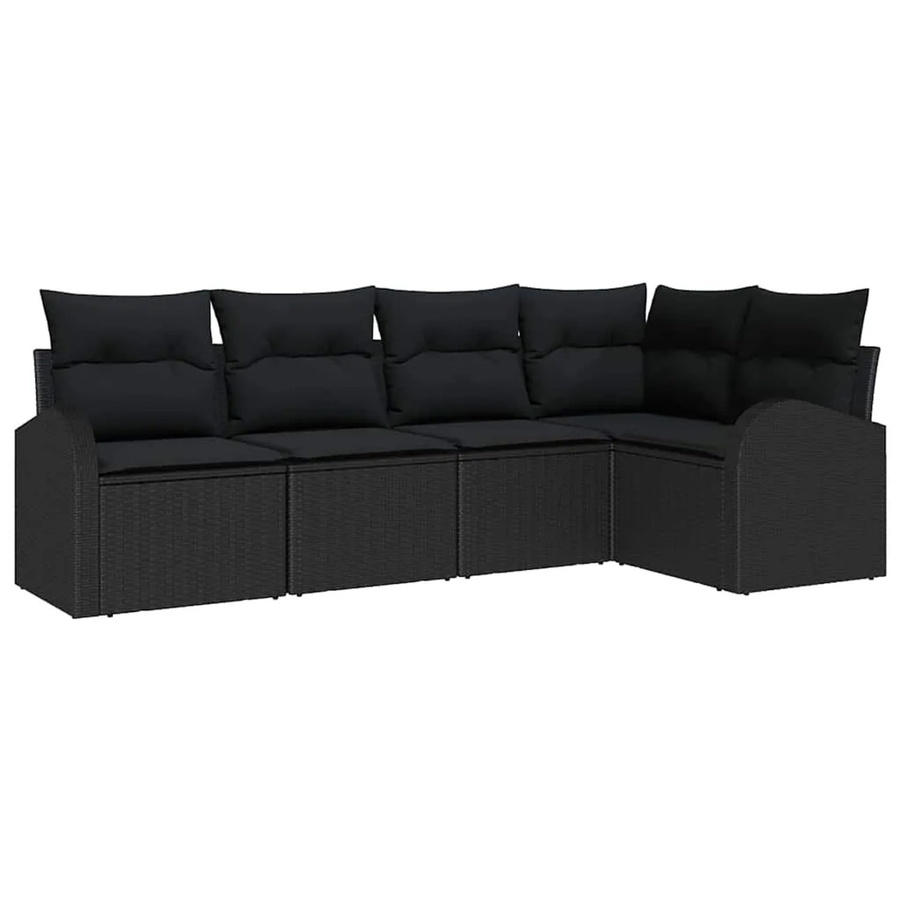 vidaXL Garten-Sofa-Set aus Poly Rattan in Schwarz, 5-teiliges L-Shape Lounge-Set mit Kissen und Armlehnen - Bild 2
