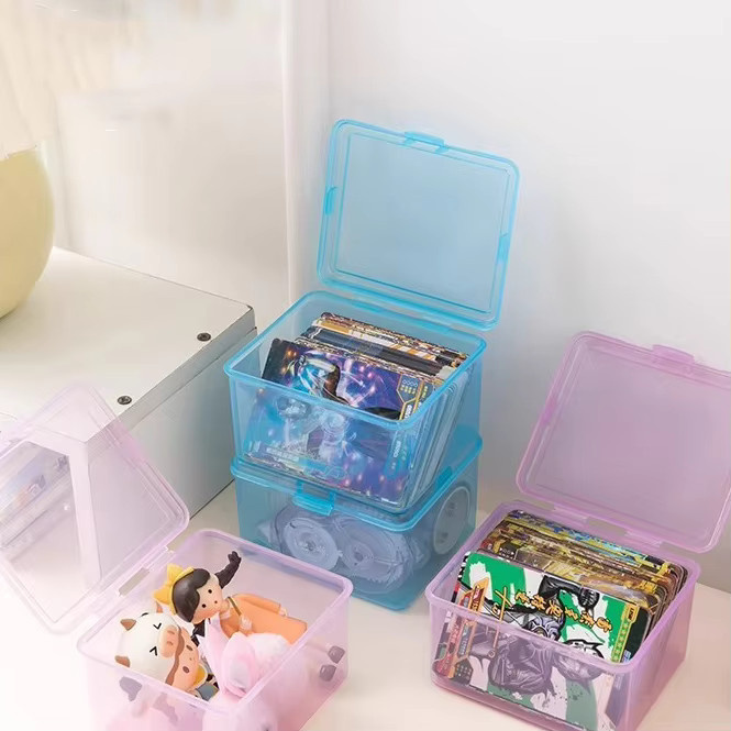 Transparente Aufbewahrungsbox aus Kunststoff mit mehreren Fächern für Büro und Schreibwaren in Pink und Blau - Bild 3