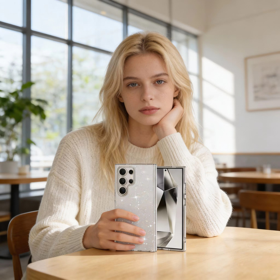 Glitzer Handyhülle für Samsung S26Ultra S25 S24 S23, selbstheilende und antibakterielle Schutzhülle, kratzfest und stoßfest, transparent oder schwarz - Bild 3