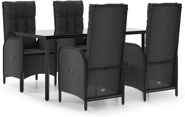 vidaXL 5-teilige Garten-Essgruppe aus Poly-Rattan mit Kissen in Schwarz - Bild 1
