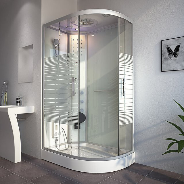 Home Deluxe Duschkabine WHITE PEARL in Weiß mit Regendusche, Rückenmassage und Handbrause, Eckdusche mit Schiebetür, B/T: 120 x 80 cm, Rechtsausführung - Bild 2