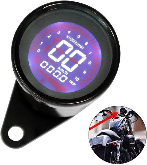VehicleKit Universal 12V Digitaler Motorrad Tachometer mit LCD-Display in Schwarz - Bild 1