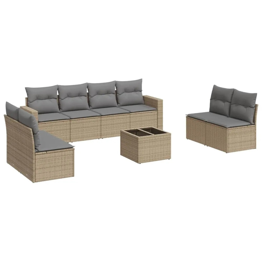 vidaXL 9-teilige Garten-Sofagarnitur aus Poly-Rattan mit Kissen in Beige-grau - Bild 2