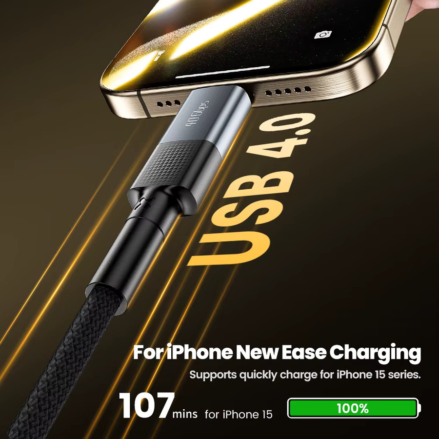 Toocki USB-C auf USB-C Kabel USB4.0 mit 60W/240W Schnellladefunktion und 8K@60Hz Datenübertragung in Schwarz - Bild 2