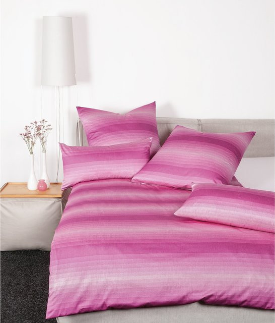 Janine Bettwäsche Milano aus Baumwolle gestreift in Pink für Erwachsene - Bild 1