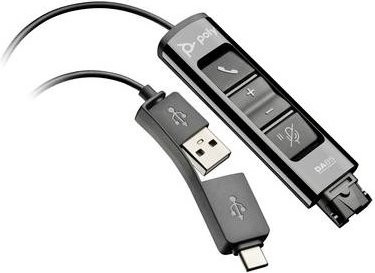 HP Poly DA85 USB zu QD Adapter in Schwarz mit USB-A und USB-C Anschlüssen - Bild 1
