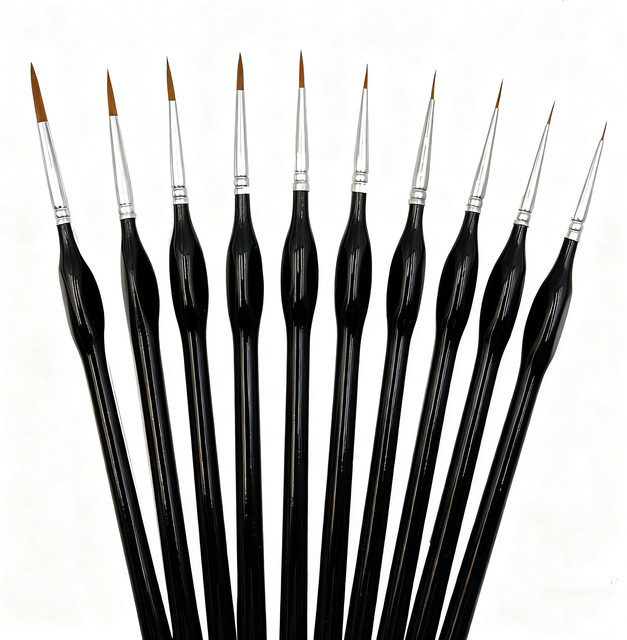11-teiliges Miniatur-Pinselset in Schwarz für feine Details mit Acryl, Aquarell und Öl - Bild 1