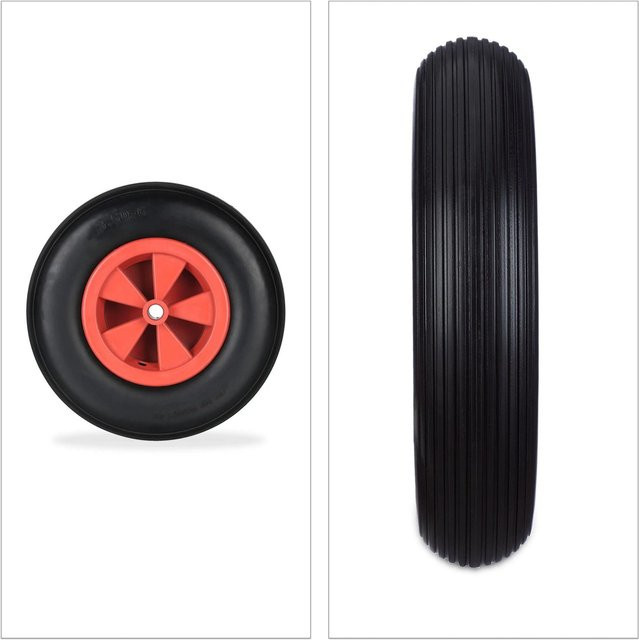 Relaxdays Schubkarrenrad aus Vollgummi und Kunststoff, Schwarz-Rot, Durchmesser: 33 cm, Breite: 9 cm - Bild 1