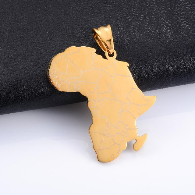 YULIN Halskette mit Anhänger, Edelstahl, Gold, Afrikanische Karte, Unisex - Bild 1