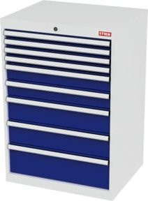 STIER Schubladenschrank mit 9 Schubladen aus Stahl in Lichtgrau und Enzianblau, B/T/H: 70,0 x 57,5 x 102,0 cm - Bild 1