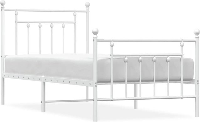 vidaXL Bettgestell aus Metall mit Kopf- und Fußteil in Weiß, klassisch pulverbeschichtet, B/T/H: 90 x 190 cm - Bild 1