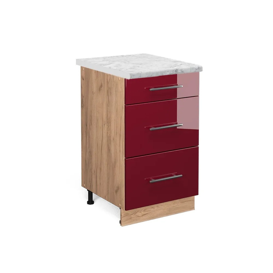 Vicco Küchenunterschrank Fame-Line Bordeaux Hochglanz in Rot und Goldkraft Eiche, B: 50 cm, H: 82 cm, T: 60 cm - Bild 2