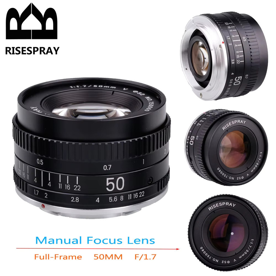 RISESPRAY 50mm F1.7 Metall-Objektiv für Vollformat, Standard-Prime-Objektiv mit großer Blende und manueller Fokussierung, Farbe: Schwarz, Kompatibel mit Canon EOS EF, M42 und Nikon F SLR-Kameras - Bild 2