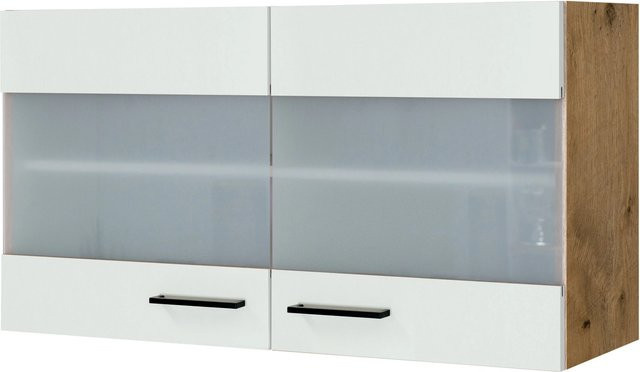 Flex-Well Küchen-Glas-Oberschrank Vintea mit Milchglastüren in Magnolie und Weiss, Breite: 100 cm - Bild 1