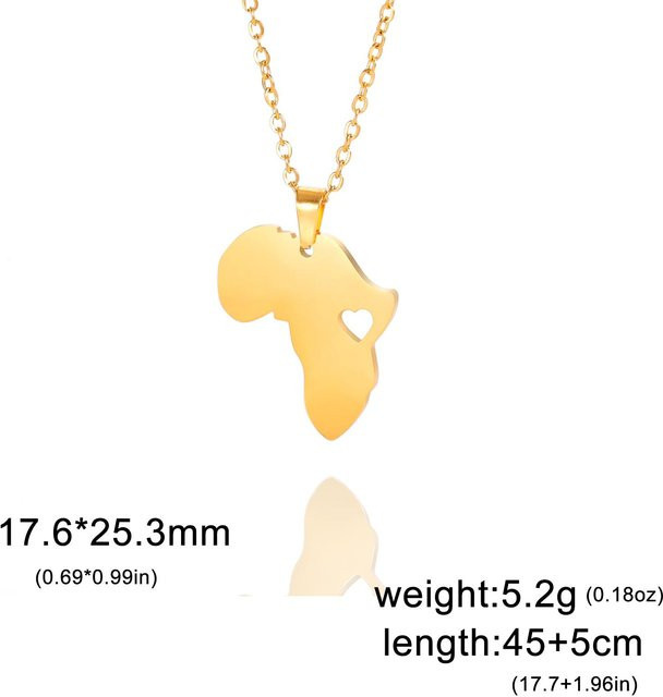 Halskette mit Afrika-Karten-Anhänger, Edelstahl, Gold, Damen, 45 cm - Bild 1