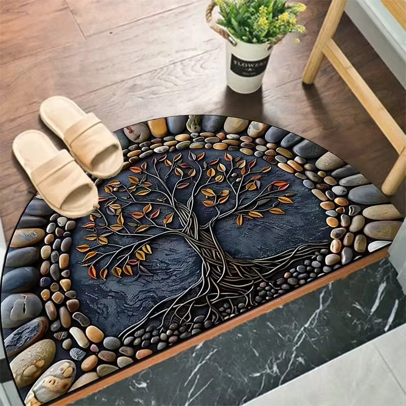 VIKAMA Tree Of Life Halbkreisförmige Fußmatte, Mehrfarbig, B/T: 60,0 x 40,0 cm - Bild 1