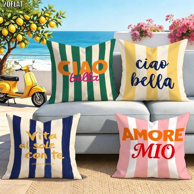 4er-Set Ciao Bella Kissenhüllen mit italienischem Streifenmuster, Dekorative Kissenbezüge für Terrasse und Wohnbereich, B/H: 40 x 40 cm, Multicolour - Bild 1