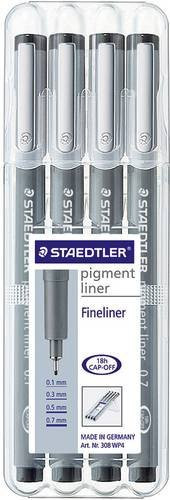 Staedtler Fineliner Set Schwarz 4er Pack mit Stärken 0,1 mm, 0,3 mm, 0,5 mm und 0,7 mm - Bild 1