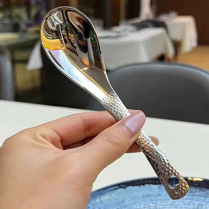 HUXUAN Koreanischer Suppenlöffel aus Edelstahl in Silber, poliert mit großer Kapazität für Suppe und Reis - Bild 5