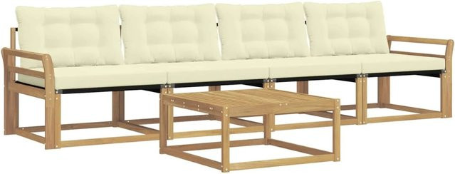 vidaXL Outdoor-Sofagarnitur aus Akazienholz mit 5 Teilen in Weiß und Beige, bestehend aus 3-Sitzer-Sofa, Lounge-Sesseln und Couchtisch, B/T/H: 79 x 79 x 37 cm - Bild 1