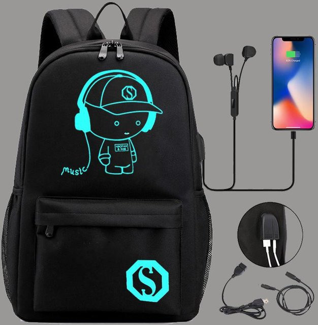 3-teiliges Schulrucksack-Set aus Oxford-Stoff mit Schultasche und Federmäppchen in Schwarz - Bild 1