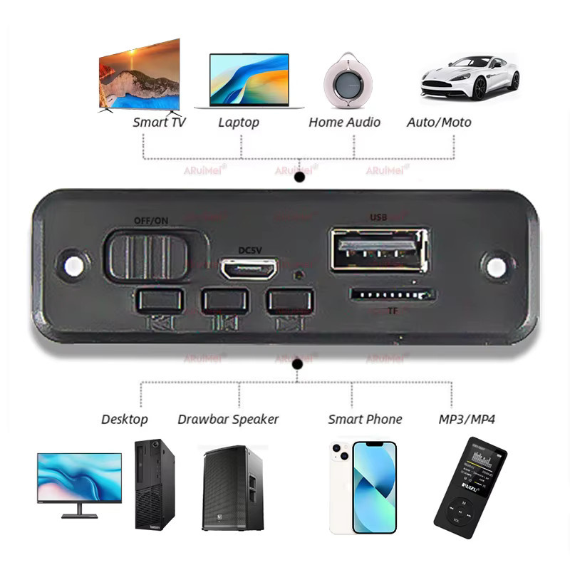 ARuiMei 2er-Set Bluetooth 5.0 Mini-Verstärkerplatine mit schwarzem Gehäuse, 2x3W, USB-C-Anschluss, für FiiO-Player und tragbare Lautsprecher, DC 3,7-5V - Bild 4