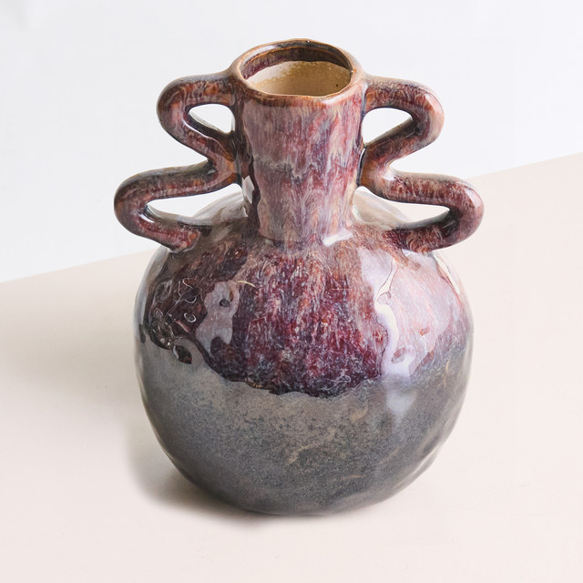 Steingut Vase Zyrus Reaktiv von BLUME2000 in Schwarz Multicolour für den Tisch, Höhe: 23,0 cm, Breite: 14,0 cm, Tiefe: 14,0 cm - Bild 1