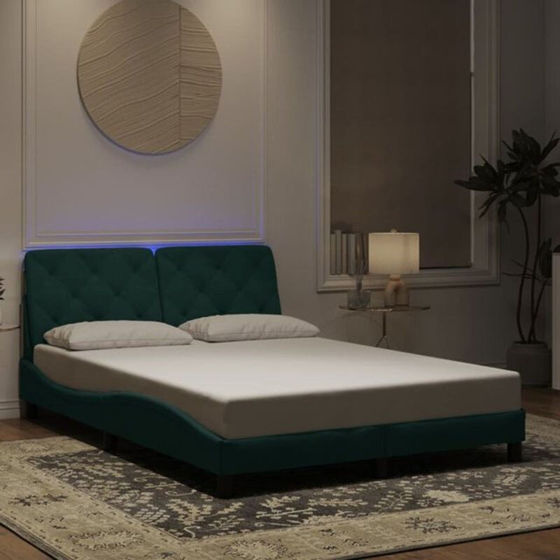 Modernes Polsterbett mit LED von Vidaxl in Dunkelgrün aus Samt, B/T: 140 x 190 cm - Bild 1
