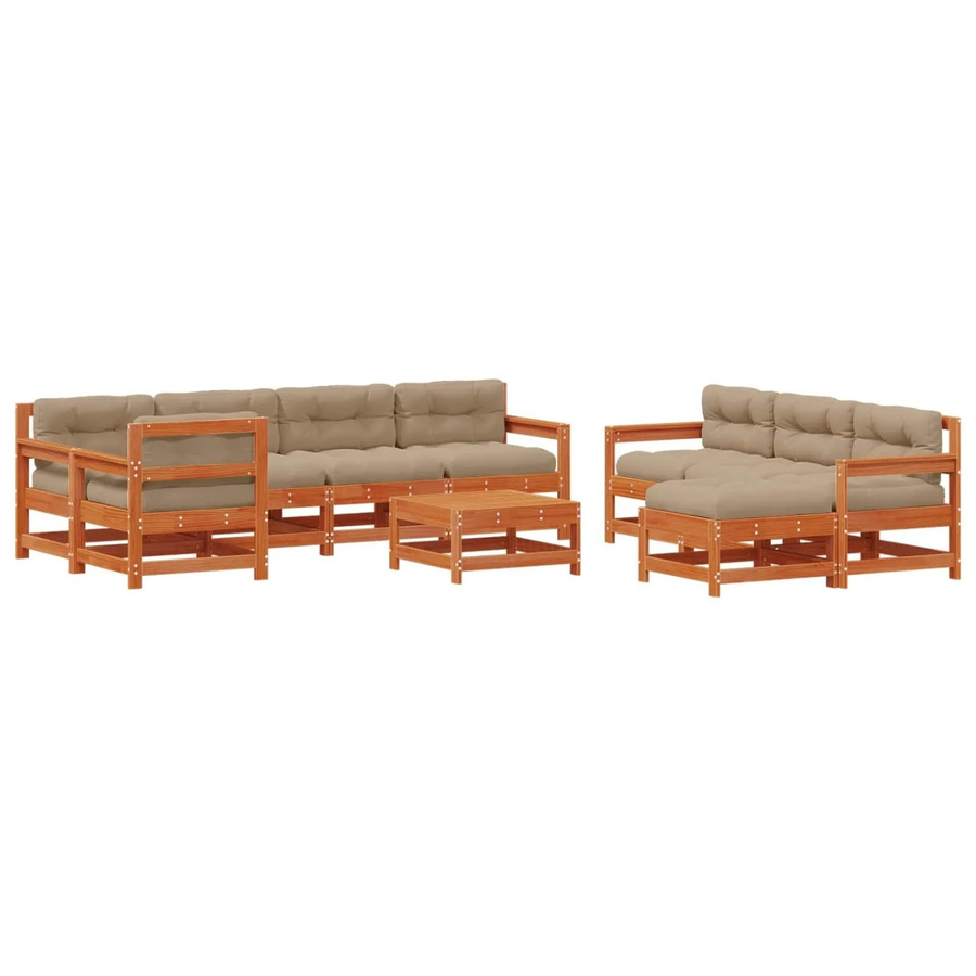 vidaXL Garten-Lounge-Set aus massivem Kiefernholz in Kiefer Braun mit Latten-Design, 10-teilig - Bild 2