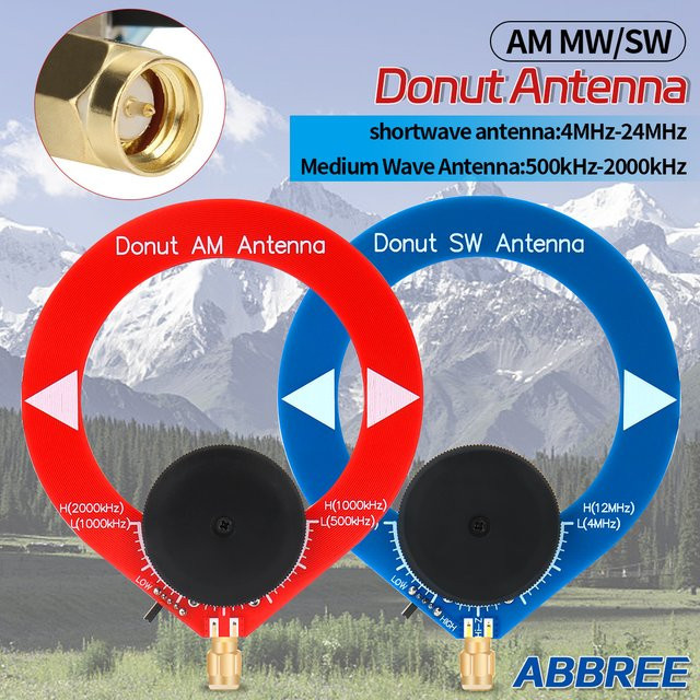 ABBREE Donut SW MW AM Mini-Antenne Kreisschleife in Blau mit SMA-Anschluss für Amateurfunk 4 MHz-24 MHz und 500 kHz-2000 kHz - Bild 1
