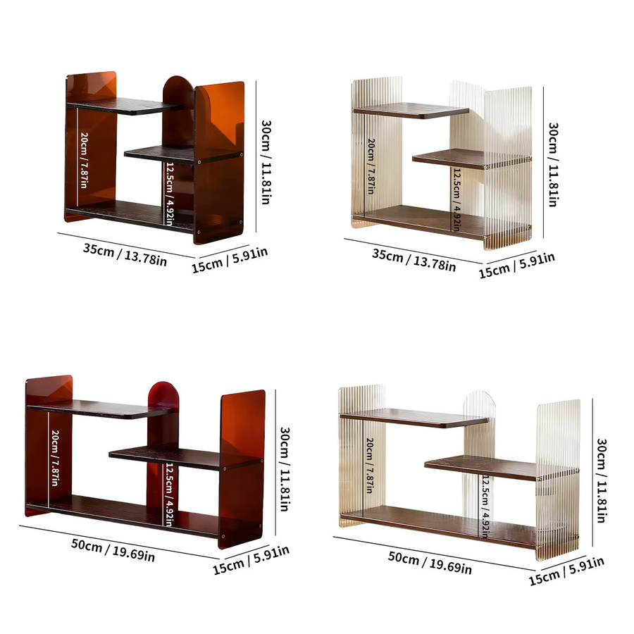 3-stufiger Schreibtisch-Organizer aus Acryl und Bambus in Transparent und Braun mit mehreren Fächern - Bild 2