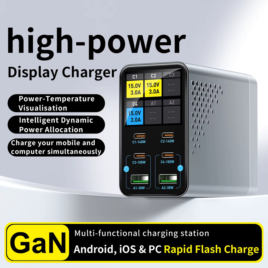 Deepartner 140W GaN Smart Multi-Port Desktop-Ladegerät mit digitaler Anzeige für Handys und Tablets - Bild 2