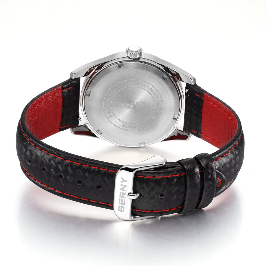 BERNY Armbanduhr Quarz, Lederarmband, Edelstahl, Saphirglas, 10 ATM, Herren - Bild 4
